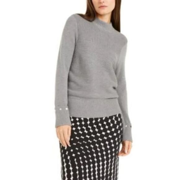 Alfani Ribbed Knit Sweater Womens Size M Gray Pewter Long Sleeve Mock Neck - Picture 2 of 11